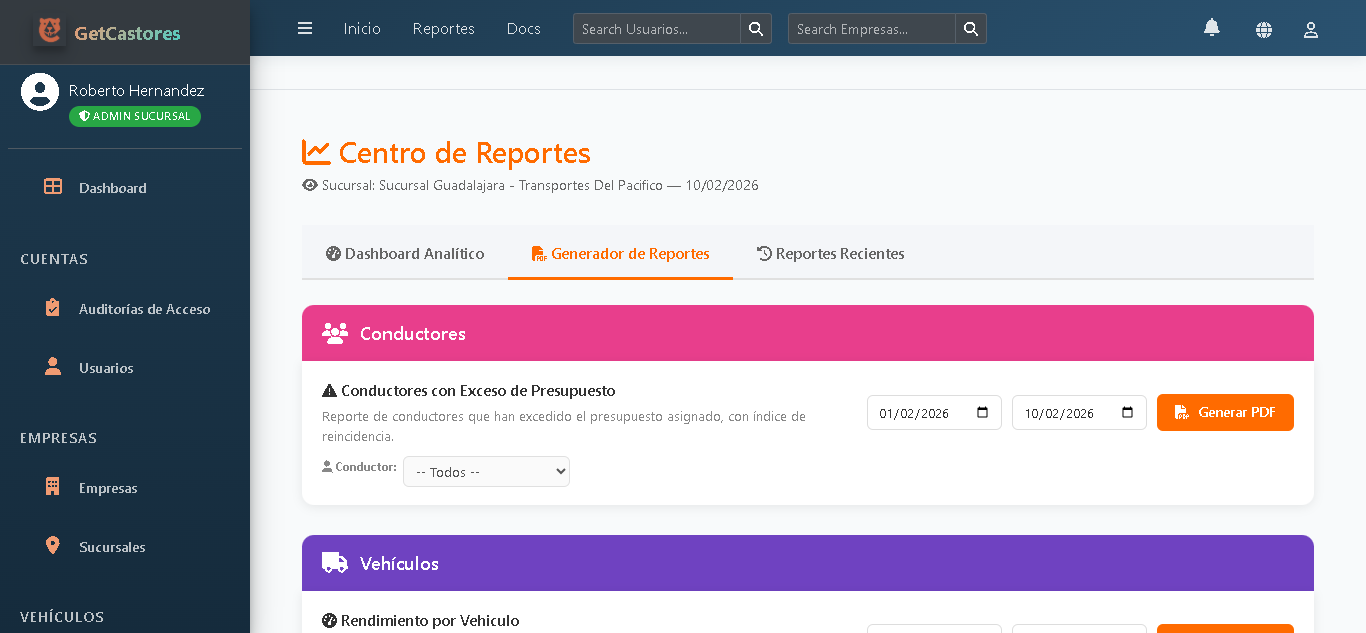 GetCastores - Generador de reportes