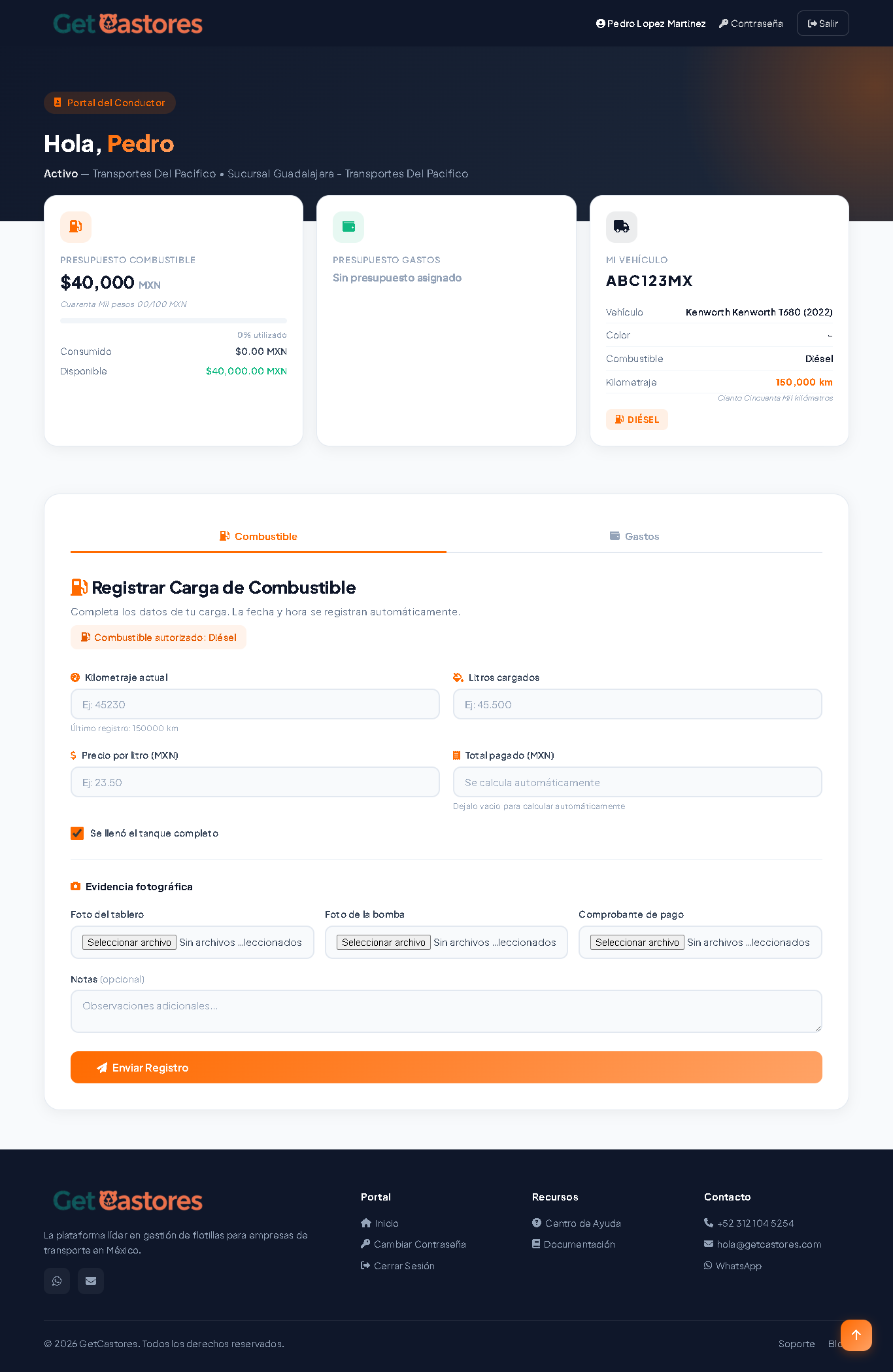 GetCastores - Portal del conductor móvil